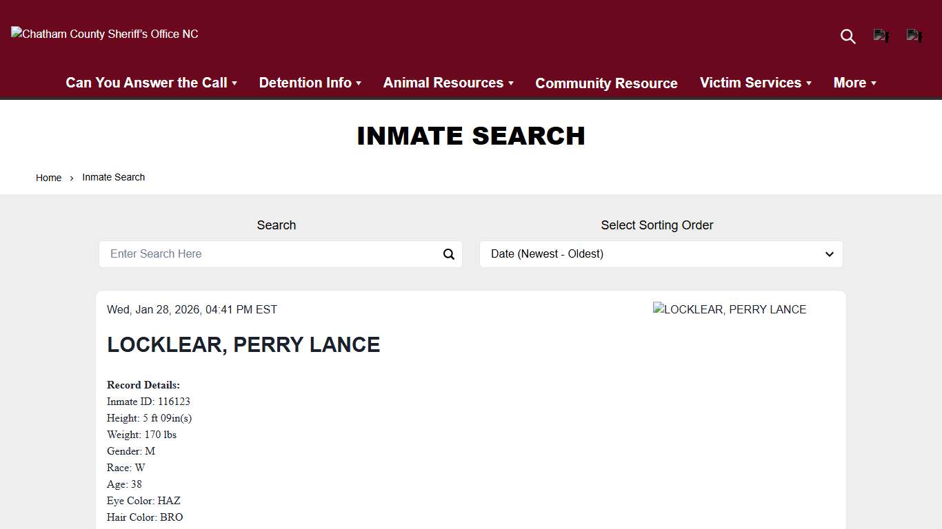 Inmate Search Chatham County Sheriff’s Office NC